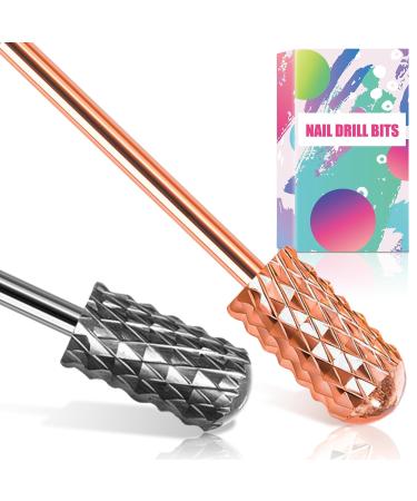 Nail Drill Bits 2 Pcs Safety Nail Bits for Nail Drill 3/32'' Tungsten Carbide Nail Drill Bit Smooth Round Top Large Barrel Bits Nail Supplies for Nail Tech to Remove Acrylic Nails (2XC) Double Coarse-2XC