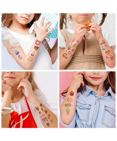 141Pcs TopFunny Glitter Temporary Tattoos for Girls - Ice Cream & Cookie Designs | Cute Waterproof Stickers for Birthday Parties - 10 Sheets - Buy Online on SooperMarket.com
