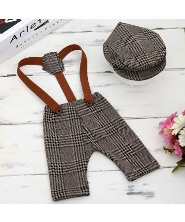 Baby Photography Props Newborn Boy Photo Shoot Outfits Infant Gentleman Suit Lattice Outfit Hats (Coffee) A-coffee - Buy Online on SooperMarket.com