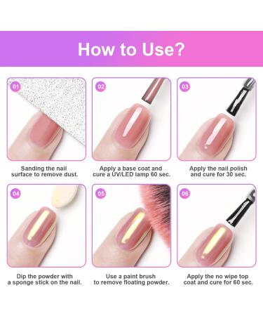 URAQT Chrome Nail Powder Set - 6 Colors Holographic Glitter Dust Powders for Manicure - Mirror Effect Pearl Pigment with Sponge Brush - DIY Nail Art Decoration - Buy Online on SooperMarket.com