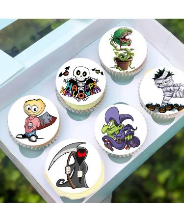 24 x Pre-Cut Halloween Mix 21 Edible Stand up Wafer/Rice Paper Cupcake Toppers Birthday Party Cake Decorations