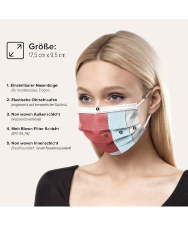 50x Medical Face Masks - Made in Germany CE Certified Type IIR 99.78% BFE One-Way Protection Adult Size Red - Buy Online on SooperMarket.com