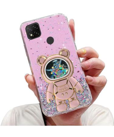 Tivenfezk Nadoli for Xiaomi Redmi 9c Treibsand B r Astronaut Hidden Stand Shell caricature glitter astronaut stand soft silicone bling cell phone case transparent protective cover xiaomi Redmi 9c pink