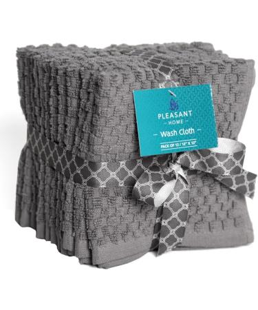Pleasant Home Washcloths Set - 12x12, 12 Pack, 550 GSM, 100% Ring Spun Cotton - Super Soft & Absorbent Face Towels in Grey Honeycomb Design - Buy Online on SooperMarket.com