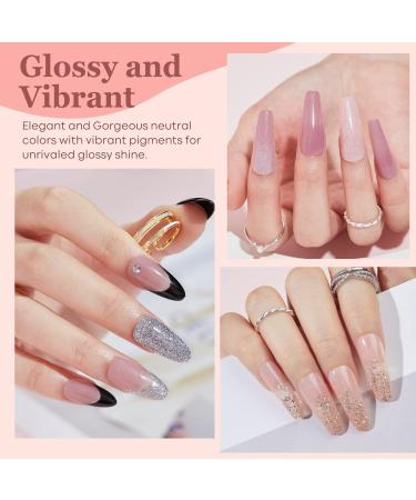 Modelones 6 Color Dip Powder Nail Kit Starter Set | Nude Pink Glitter | Base/Top Coat Activator | French Manicure DIY Salon Golden - Buy Online on SooperMarket.com