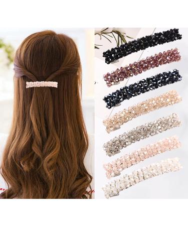 Hair clips women 7 pieces crystals hair clips for thin hair and thick hair - rectangular French automatic hair clips hair pin flower large hair clips for women hair jewelry 6 unit (lot de 1) a