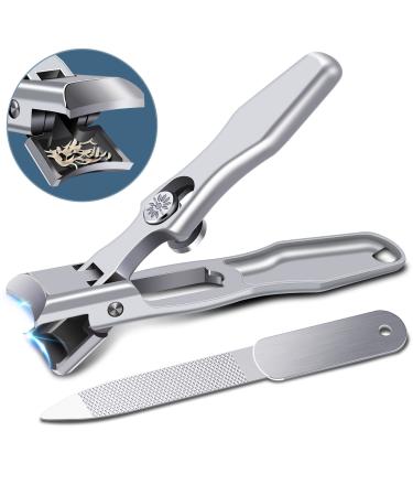 Nail Clippers for Men Thick Nails - Professional Extra Large Heavy Duty Toe Nail Clippers for Seniors, Stainless Steel Wide Jaw Opening No Splash Fingernail Cutters Long Handle with Catcher File