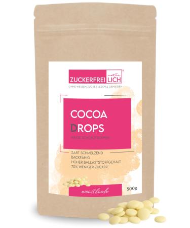 Cocoa drops white 500g white chocolate drops without added sugar with erythritus & stevia without taste sugar -reduced chocolate drops calorie -conscious 70% less sugar white