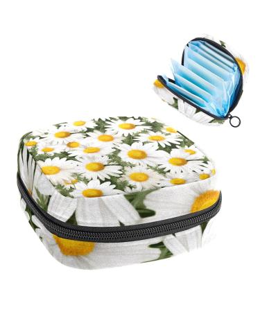 Chamomiles Leaf Pattern Sanitary Napkin Storage Bag Feminine Menstrual Cup Pouches Nursing Pad Holder Tampon Bags Portable Period Bag for Women Teen Girls 1Pcs Multi-colored 15