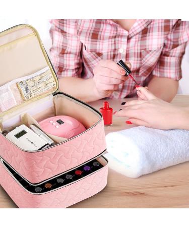 Nail Polish Organizer Case - Holds 42 Bottles, Double-Layer Storage with Adjustable Dividers - Portable Pink Bag for Manicure Tools - Buy Online on SooperMarket.com