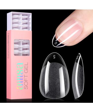 AILLSA Short Almond Nail Tips - Half Matte No File Soft Gel Nail Tips False Full Cover Almond Shaped Nails Clear Acrylic Gelly Tips for Press On Nail Extension DIY Valentine Gift 360 PCS 12 Sizes Short Almond 360PCS
