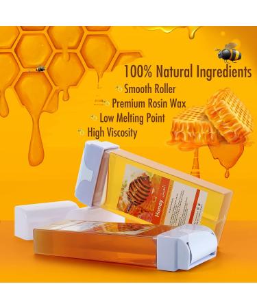 Roll On Wax Roller Kit for Hair Removal - Portable Waxing Kit with 2 Honey Roller Wax Cartridges & 100 Wax Strips - Large Area Hair Removal at Home - Buy Online on SooperMarket.com