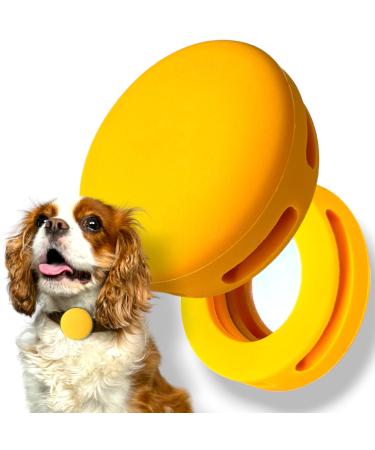 moosh Silicone Airtag Holder for Dogs and Cats | Perfect for Pet Trackers | Safe & Stylish Yellow