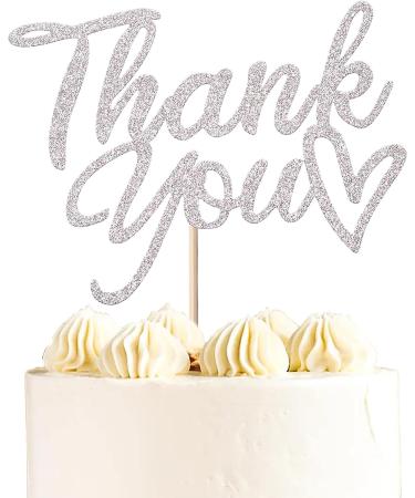 1 Piece Thank You Cake Decoration Glitter Thank You Cake Decoration Thanksgiving Day Cupcake Decorations Wedding Anniversary Birthday Party Silver New Silver