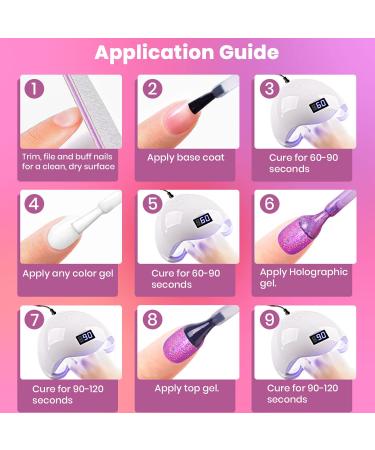 RARJSM Holographic Gel Nail Polish Set - Summer Glitter Colors Kit for Salon & Home Manicure - Rose Gold, Hot Pink, Red, Violet, Purple - 6PCS 7.5ML - Buy Online on SooperMarket.com