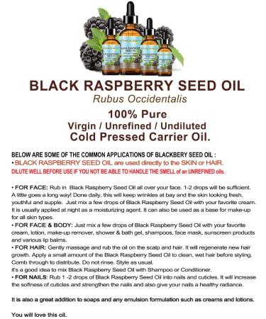 Botanical Beauty Black Raspberry Seed Oil - 100% Pure Natural & Cold Pressed - 2 Fl. oz. for Face Skin Hair Lips & Nails - International Shipping Available - Buy Online on SooperMarket.com