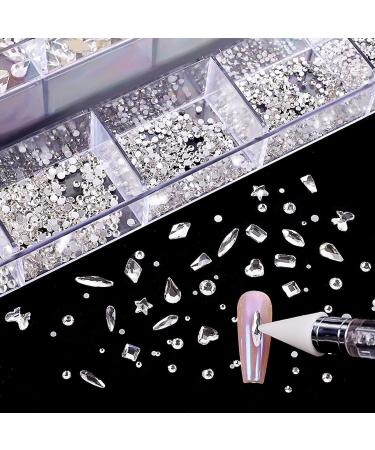 Nail Rhinestones Kit - 600 Iridescent Diamonds + 2500 Flat AB Rhinestones for Nail Art, Shoes, Clothes, and Jewels | DIY Crafts Gemstones Set - Buy Online on SooperMarket.com