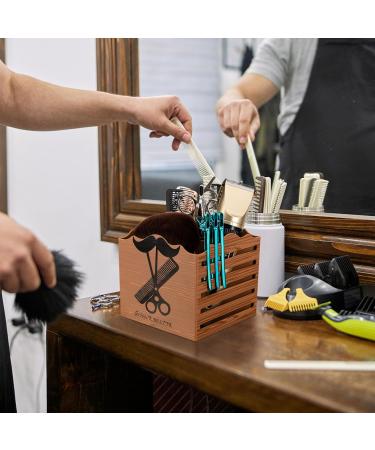 Professional Salon Scissor Shear Holder Box - Brown Wooden Desktop Storage for Hairdressers & Groomers | 4-Grille Sponge Holder with Comber Clips Stand - Buy Online on SooperMarket.com