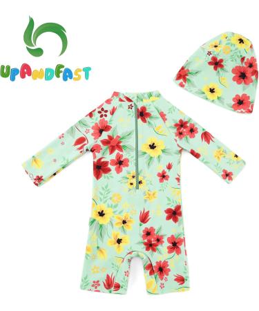 UPF 50+ Light Green Baby Girl One Piece Swimwear Suit with Sun Hat 9-12 Months - Buy Online on SooperMarket.com