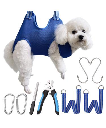 Ovtexzog Dog care hammock dishes dog wearing aid for claw cutting hanging hammock support pocket for dogs for claw cutting/claw care (small 12kg max/blue)