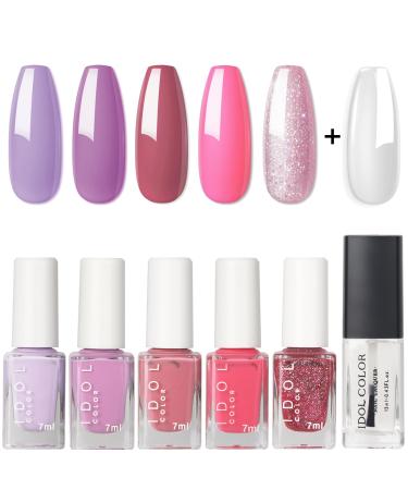 Purple Nail Varnish Sets - Pink Nail Polish Set - Quick Dry & Long Lasting Pink Glitter Nail Polish - Oil-Based Formula Nail Polish Gift Set with Top Coat No UV Need