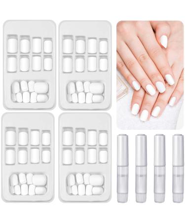 96 Pcs Short Press on Nails Fake Nails Full Cover Short False Nails Acrylic Square Nails with Glue for Women Girls DIY Nails Favors (White  Matte) White 100 Piece Set