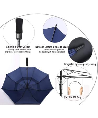BARAIDA 62 Inch Golf Umbrella - Oversize Double Canopy Vented Windproof Waterproof Umbrella in Navy Blue - Automatic Open for Men, Women, and Family - Buy Online on SooperMarket.com