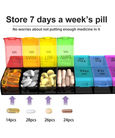 Extra Large Pill Organizer 2 Times a Day Weekly XL AM PM Pill Case 7 Day Pill Box Twice a Day Oversized Daily Medicine Organizer for Vitamins Big Pill Container Medication Dispenser(Black&Rainbow) - Buy Online on SooperMarket.com