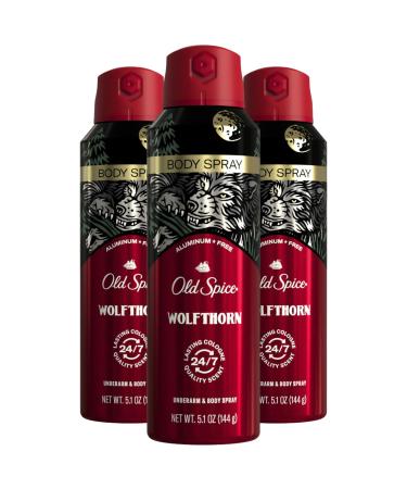 Old Spice Aluminum Free Body Spray for Men Wolfthorn 5.1 Oz (Pack of 3) Wolfthorn 5.1 Ounce (Pack of 3)