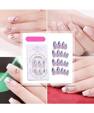 Almond Shaped Fake Nails | Medium Acrylic Fake Stick on Nails Full Rhombus Crystal Fake Nail Kit in 12 Sizes with Glue for Home or Salon - Buy Online on SooperMarket.com