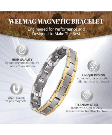 WELMAG WM Men Titanium Steel Magnetic Bracelet for Men Gold Line Design Adjustable Bracelets With Adjust Tool Luxury Box Halloween Jewelry Gifts(Sliver) - Buy Online on SooperMarket.com
