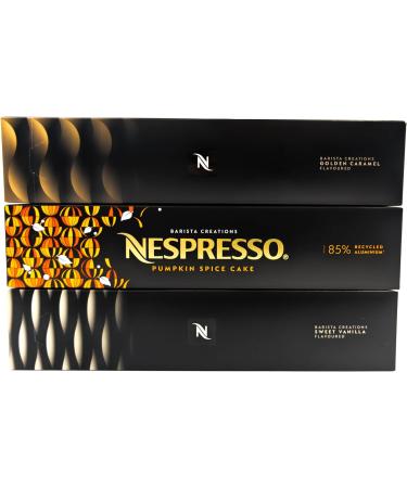 Nespresso Vertuo Coffee Capsules - Pumpkin Spice Cake Sweet Vanilla Golden Caramel - 3 Boxes (30 Pods) Bundled with Border Biscuits Selection & Giftable Tote Bag - Buy Online on SooperMarket.com