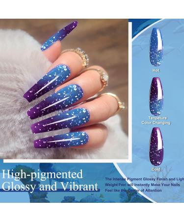 28g Blue & Purple Glitter Color Change Dip Powder Nails - Long-lasting No UV Light Needed (W-No.5) | International Shipping - Buy Online on SooperMarket.com