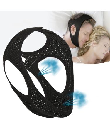 Chin Strap for CPAP Users, Anti Snore Chin Strap, Adjustable and Breathable Chin Strap for Snoring, Chin Straps to Keep Mouth Closed while Sleeping for Men and Women - Black