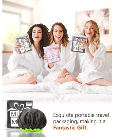 Mikimini Extra Large Black Shower Hoods (2-Pack) - Waterproof Reusable Hair Caps for Men & Women with Bright Green Border - Thick Braids & Double-Layer Design - Buy Online on SooperMarket.com