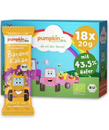 Pumpkin Organics Bio Haferriegel Banane Kocao (18x20g) oat and fruit bars without added sugar. From the 12th month - allergen -free and gluten -free baby and children snacks banana cocoa