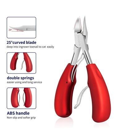 Professional Stainless Steel Nail Clippers for Thick Nails - Ideal for Ingrown Toenails, Men, Women, Seniors - Large Toenail and Fingernail Clippers Set (Red/Silver) - Buy Online on SooperMarket.com