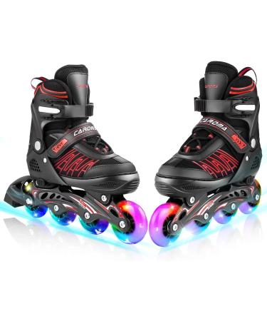 Caroma Adjustable Inline Skates for Girls Boys Women Men with Full Light Up Wheels, Outdoor & Indoor Roller Skates Blades for Kids Youth Adults Beginner Red Medium - Big Kid