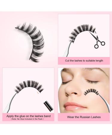 Glowingwin Russian Volume D Curl Hybrid Strip Lashes - 10 Pairs Pack | 3D Curly Faux Mink False Eyelashes | Natural, Fluffy, and Long-Lasting Russian Lashes - Buy Online on SooperMarket.com