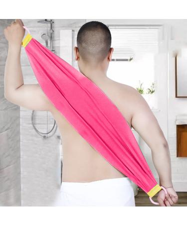 Exfoliating Bath Washcloth Deep Efficient Cleansing Back Scrubber with Large Contact Area Long Back Scrubber with Handles Convenient Bath Shower Scrubber for Men and Women(Pink)