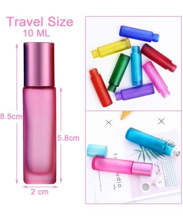 Alledomain 8PCs 10ml Essential Oil Roller Bottles - Colorful Refillable Frosted Glass with Stainless Steel Balls & Dripper - Buy Online on SooperMarket.com