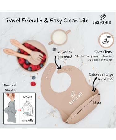 Bebefant Baby Weaning Set | Suction Bowl, Plate, Cup, Bib, Fork & Spoon | Baby Led Weaning Feeding Set - Neutral (Light Brown) - Buy Online on SooperMarket.com