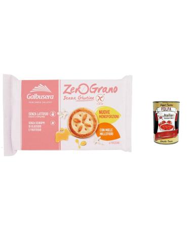 6 x Galbusera ZeroGrano Gluten Free Biscotti Senza Glutine Gluten-Free Lactose-free Biscuits with Wildflower Honey 220 g