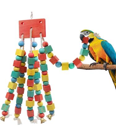 MQUPIN Newest Bird Chewing Parrot Toys Parakeet Cage Bite Toys Hanging Chewing Multicolored Wooden Blocks Tearing Budgie Toys for Small Parrots Cockatiels African Grey Parrot Toys(Colorful) S-20inch