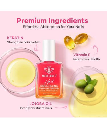 Modelones 15ml 8-in-One Nail Ridge Filler Strengthener Base Coat Nail Polish Repair Nail Growth Treatment for Thin and Damaged Nails Pink - Buy Online on SooperMarket.com