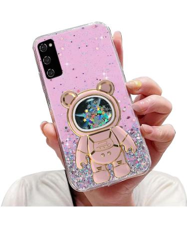 Tivenfezk Nadoli for Samsung Galaxy S20 Treisand B r Astronaut Hidden Stand Shell caricature glitter astronaut stand soft silicone bling cell phone case.