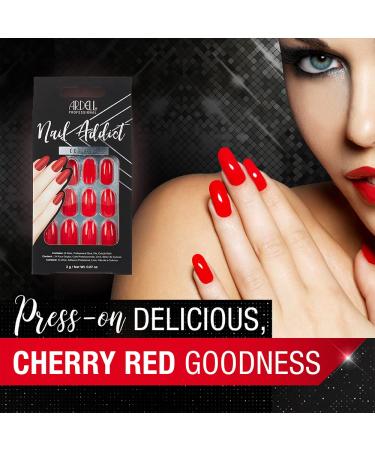 Ardell Nail Addict - Cherry Red | 24 Press-On Artificial Nails Set with Glue & File | Stunning Long Red Fingernails for Easy Application - Buy Online on SooperMarket.com