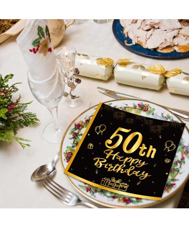 40 Black Napkins for 50th Birthday | Gold Party Paper Napkins 33x33cm | Elegant Decoration for Men Women and Girls - Buy Online on SooperMarket.com