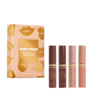 Ruby Kisses Lip Gloss Butter Bomb Gloss Non-Sticky Lip Gloss Vitamin E Natural Nude Lip Makeup- 7.8mL (0.26 US fl.oz) (Blind Date  Beau  Gloss  Babydoll) Value Set 3