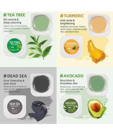 Face Masks - Mix Clay Masks - Pink Green Tea Aubergine Avocado Clay Mask - For All Types of Skin Face Masks with Mask Brush (12) - Buy Online on SooperMarket.com